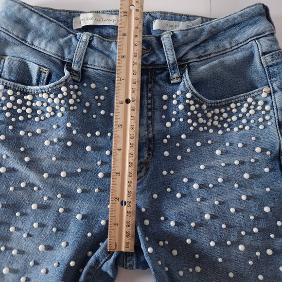 Pilcro Script Womens Faux Pearl Embellished Skinny Jeans Sz 25 Light Wash Glam - Picture 7 of 16